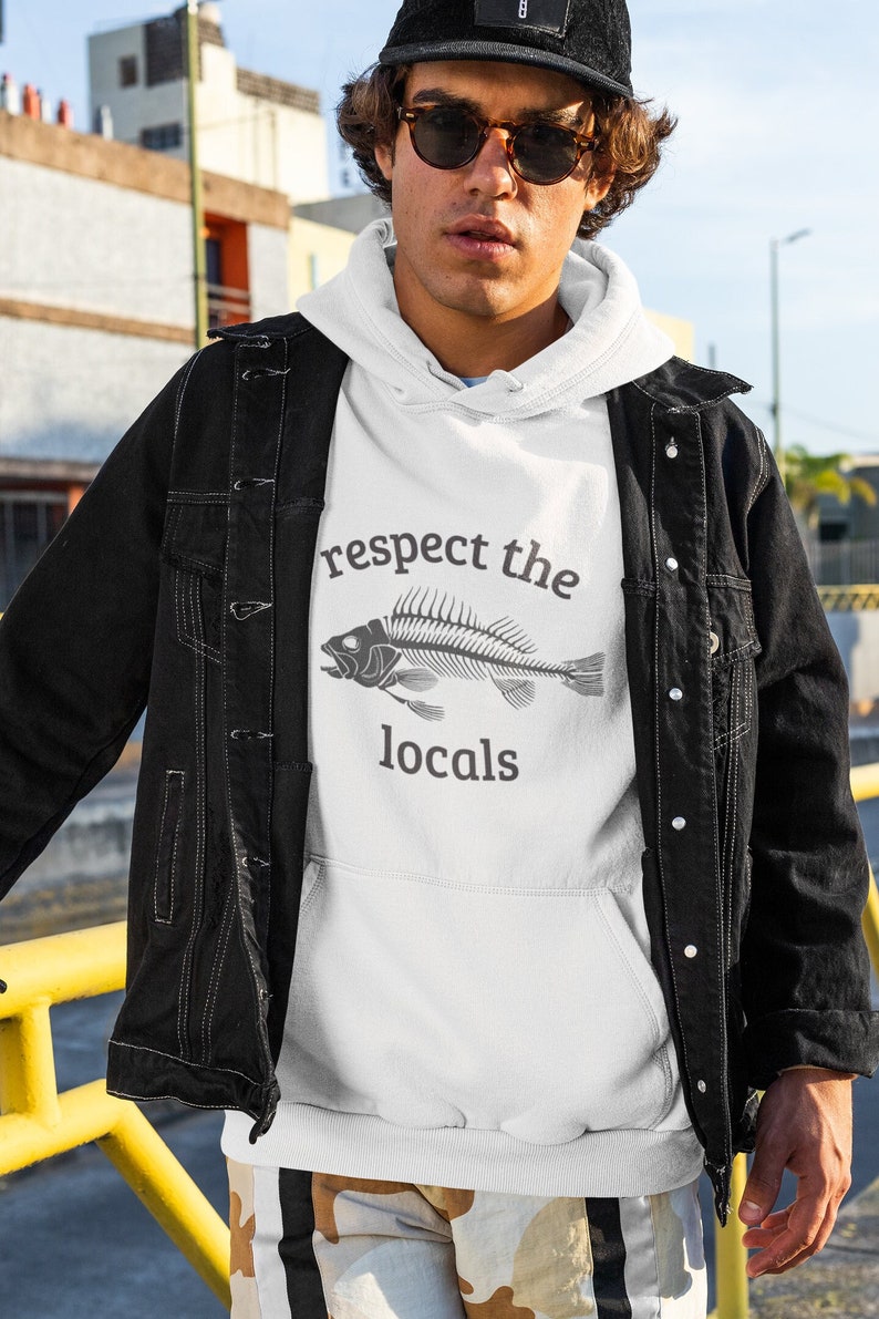 Respect the Locals Hoodie Fish Bone Sweatshirt Gifts for Surfers Beach Print Holiday Hoodie Sea Conservation Protect the Ocean Shirt image 2