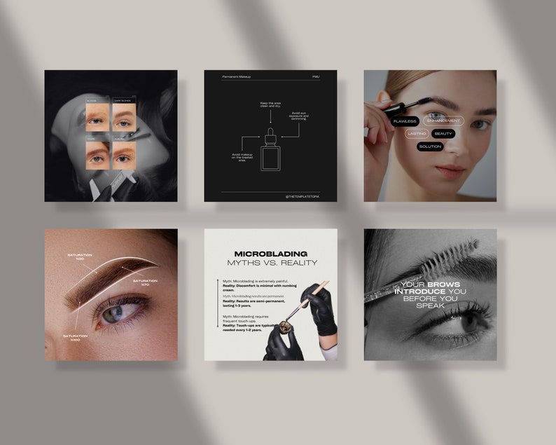 Microblading Instagram Coach Aesthetic Post Templates, PMU Brow Techs ...