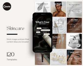 Plantillas editables de Instagram para entrenadores de cuidado de la piel, publicaciones elegantes para redes sociales de esteticistas, citas de belleza, plantilla para dermatólogos, Canva para el cuidado de la piel