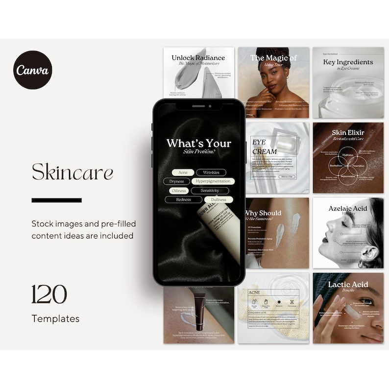 Skincare Coach Editable Instagram Templates, Elegant Esthetician Social Media Post, Beauty Quotes, Dermatologist Template, Skincare Canva image 1