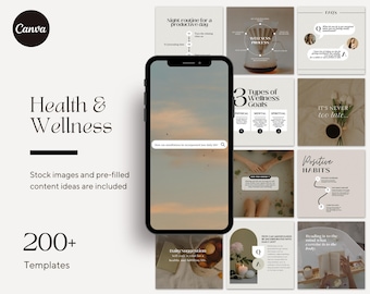 Health and Wellness Coach Instagram Posts, Social Media Mindfulness, Wellbeing, Self Care, Mindset and Yoga, Editable Canva Templates
