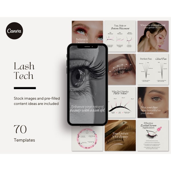 Modèles de publication Instagram de luxe Lash Tech, marque d’artiste de cils, styliste de cils, extension de cils, publications de beauté esthétique, Canva modifiable