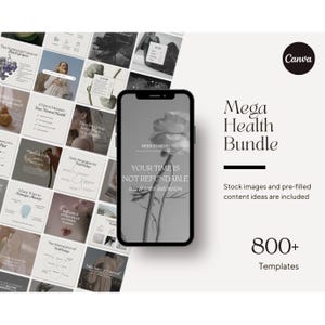 Health and Wellness Instagram Branding Bundle, Nutrition, Mental Health, Self Care Coach Social Media Engagement Booster, Editable Canva