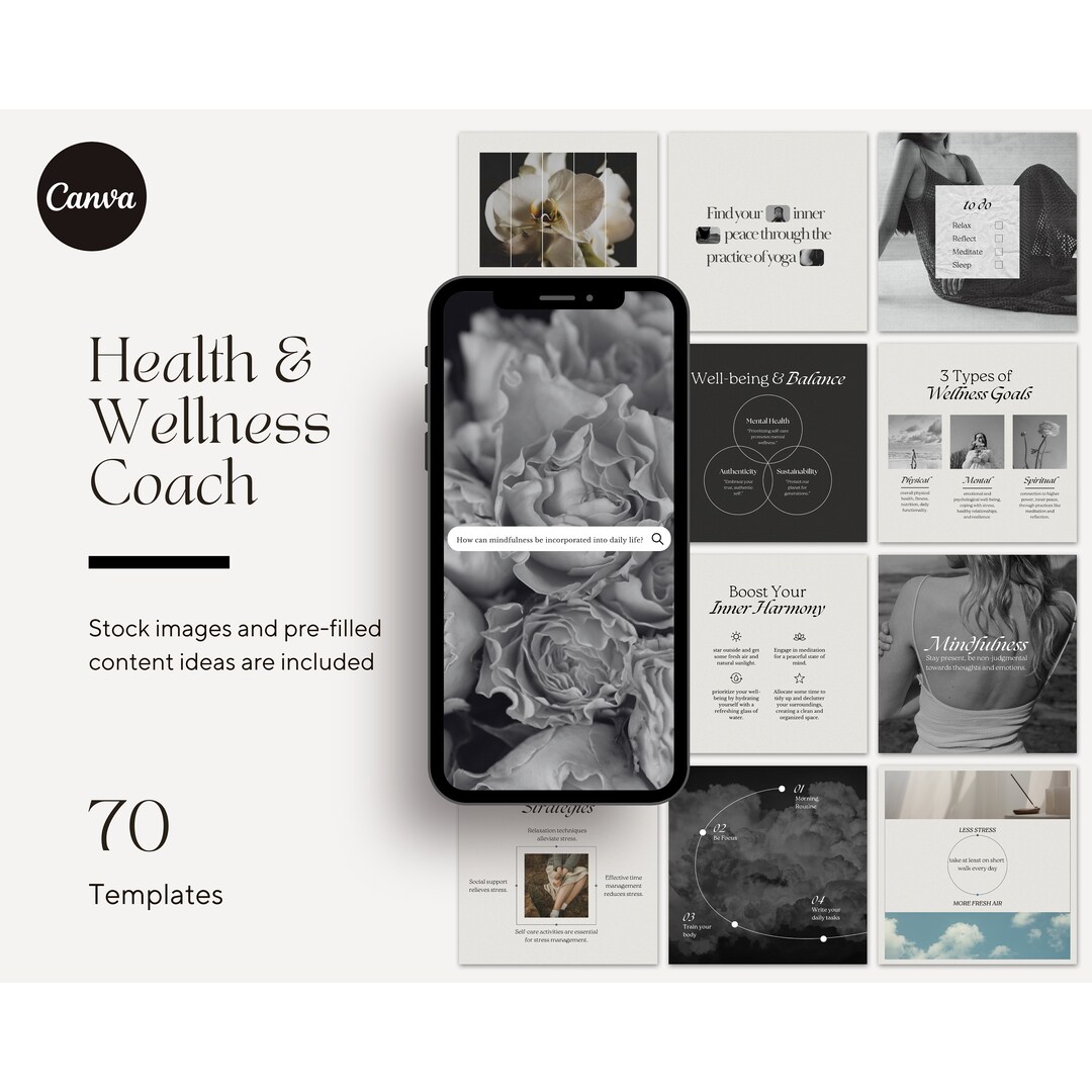 Health and Wellness Coach Aesthetic Instagram Posts Editable Canva ...
