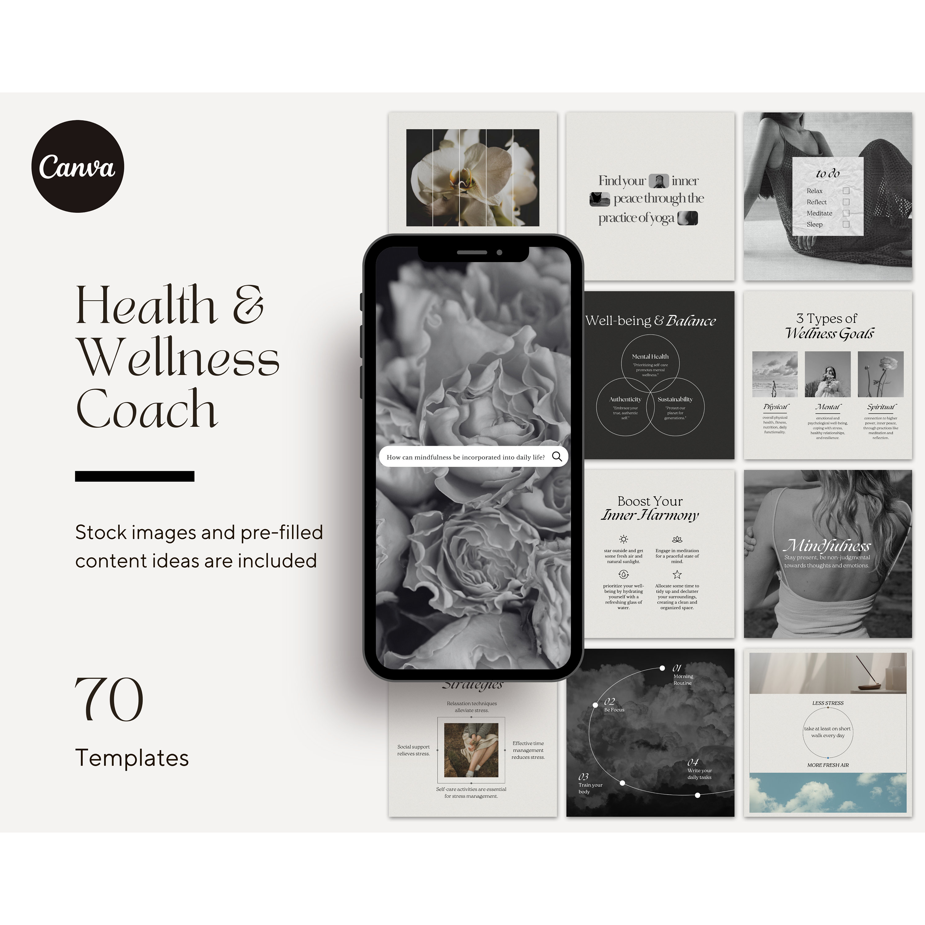 Health and Wellness Coach Aesthetic Instagram Posts Editable Canva ...