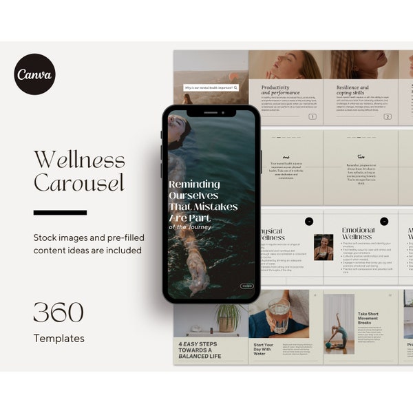 Health and Wellness Instagram Seamless Carousel Post Template Canva Editable Social Media Instagram Health Coach Template Engagement Post