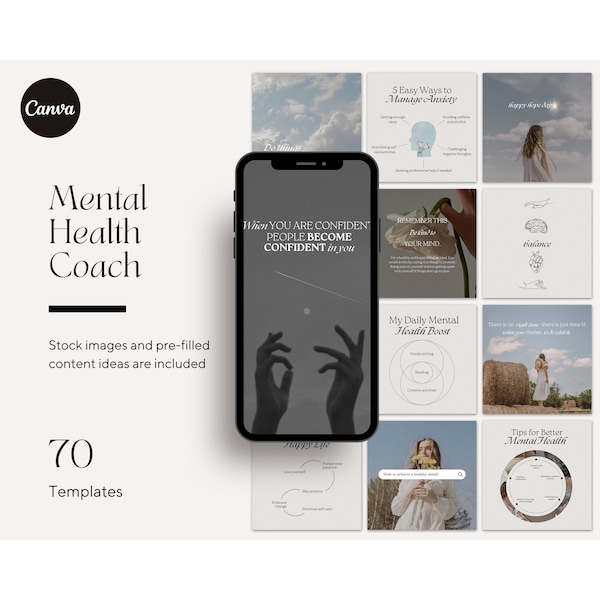 Mental Health Instagram Post Template Canva Social Media Engagement Booster Mindful Wellness and Mental Health Coach Mindfulness Mindset