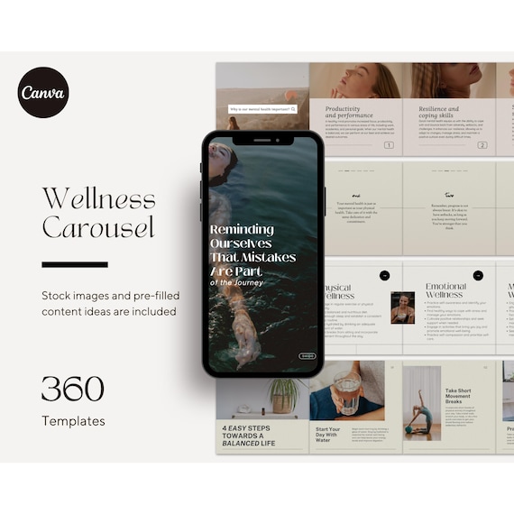 Health and Wellness Instagram Seamless Carousel Post Template Canva Editable Social Media Instagram Health Coach Template Engagement Post