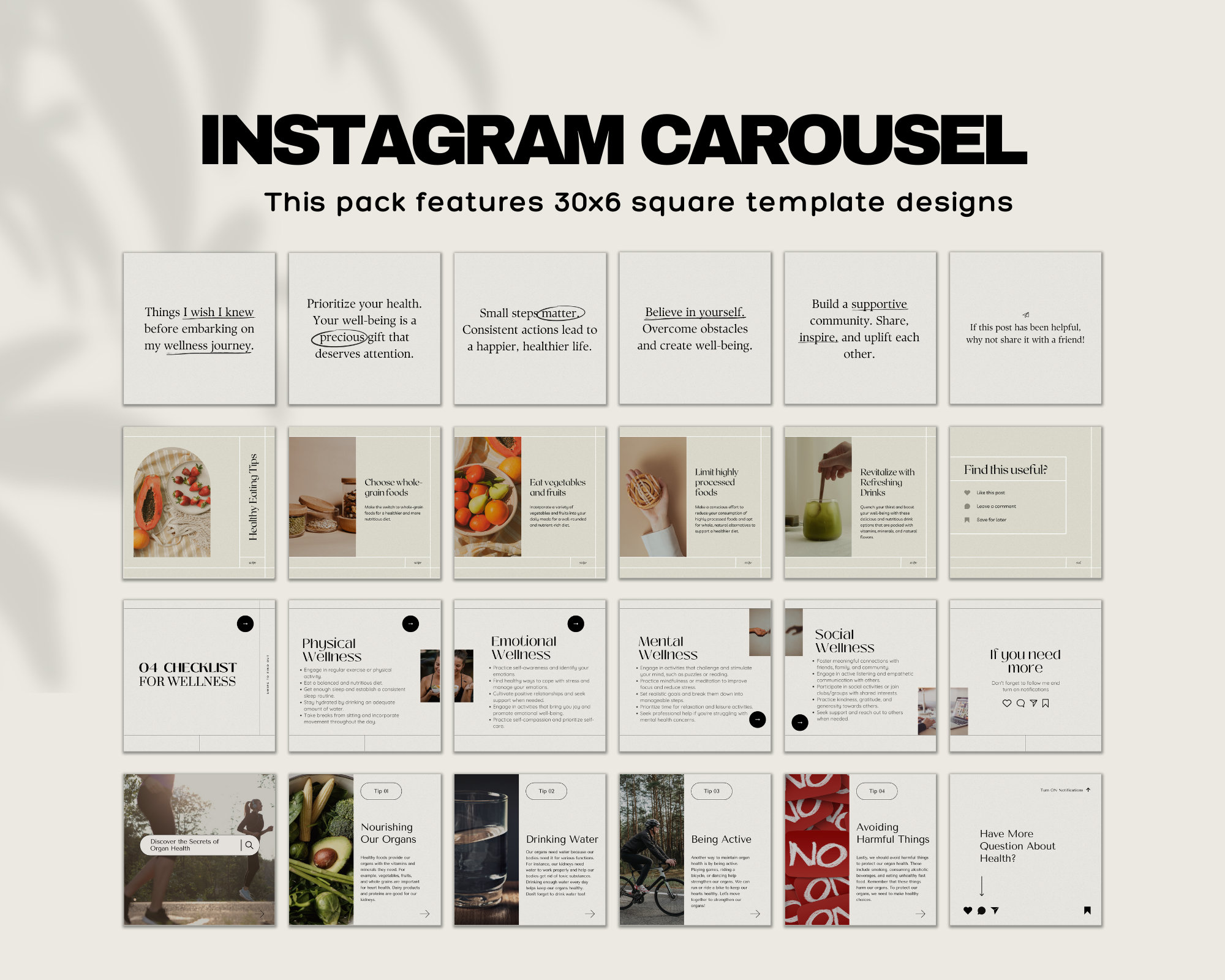 Health and Wellness Instagram Seamless Carousel Post Template Canva ...