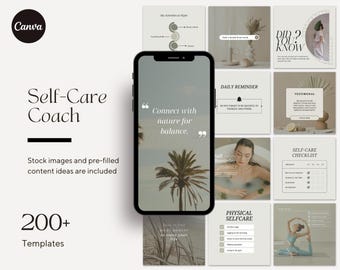 Mall för Instagram-coachinlägg för självvård | Coach för mental hälsa och välbefinnande | Engagemangsförstärkare för sociala medier, redigerbar Canva, självkärlek