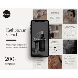 Esthetician Instagram Coach Aesthetic Post Templates, Luxury Skincare, Beauty Social Media Business, Dermatologist, Editable Canva Content