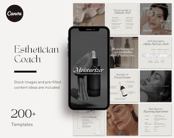 Esthetician Instagram Coach Aesthetic Post Templates, Luxury Skincare, Beauty Social Media Business, Dermatologist, Editable Canva Content
