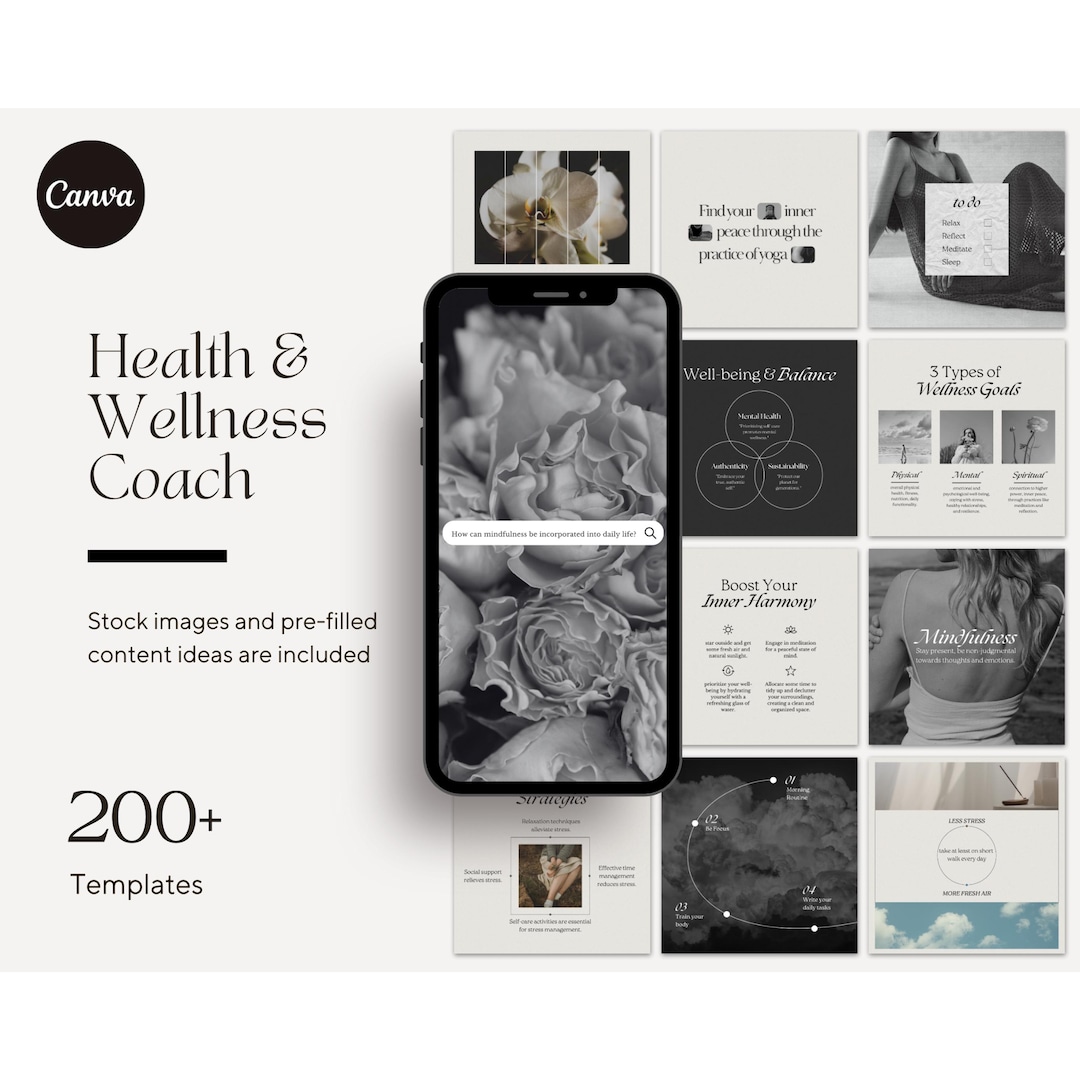 Health and Wellness Coach Aesthetic Instagram Posts Editable Canva ...