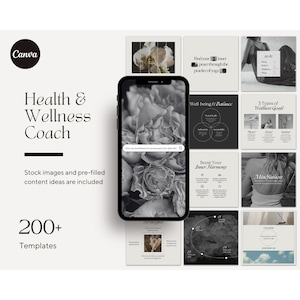 Coach santé et bien-être publications Instagram esthétiques, modèles Canva modifiables, réseaux sociaux pleine conscience, bien-être, soins personnels, état d'esprit et yoga