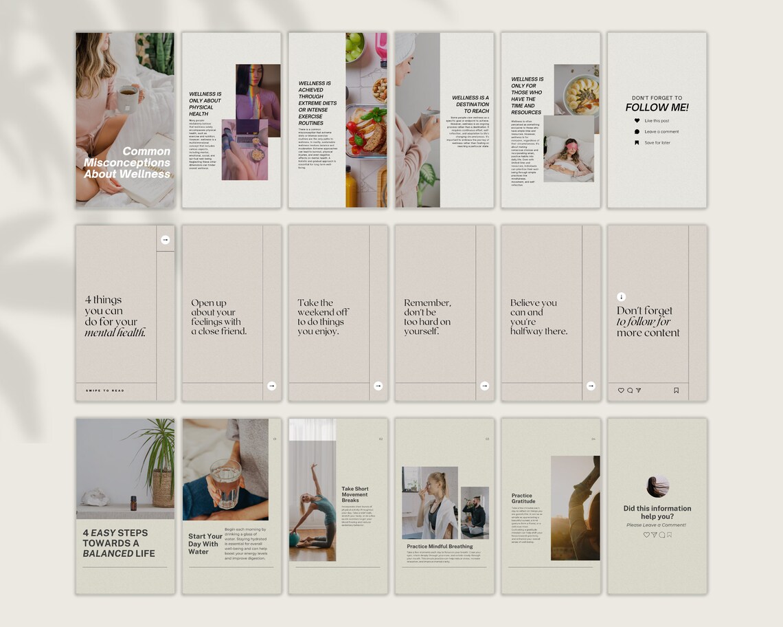 Health and Wellness Instagram Seamless Carousel Post Template Canva ...