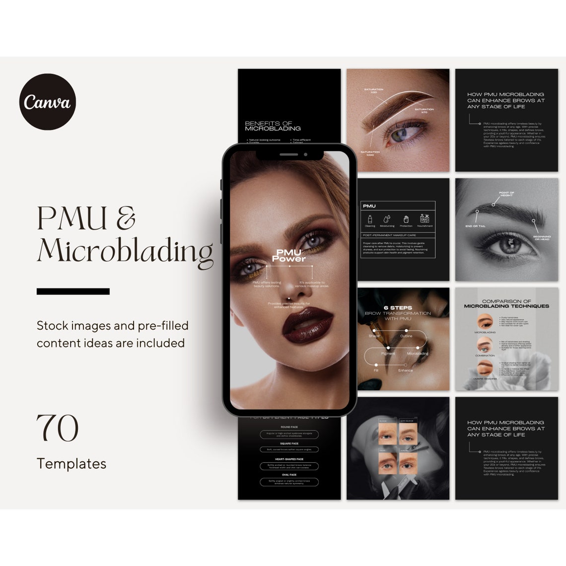 Microblading Instagram Coach Aesthetic Post Templates, PMU Brow Techs ...