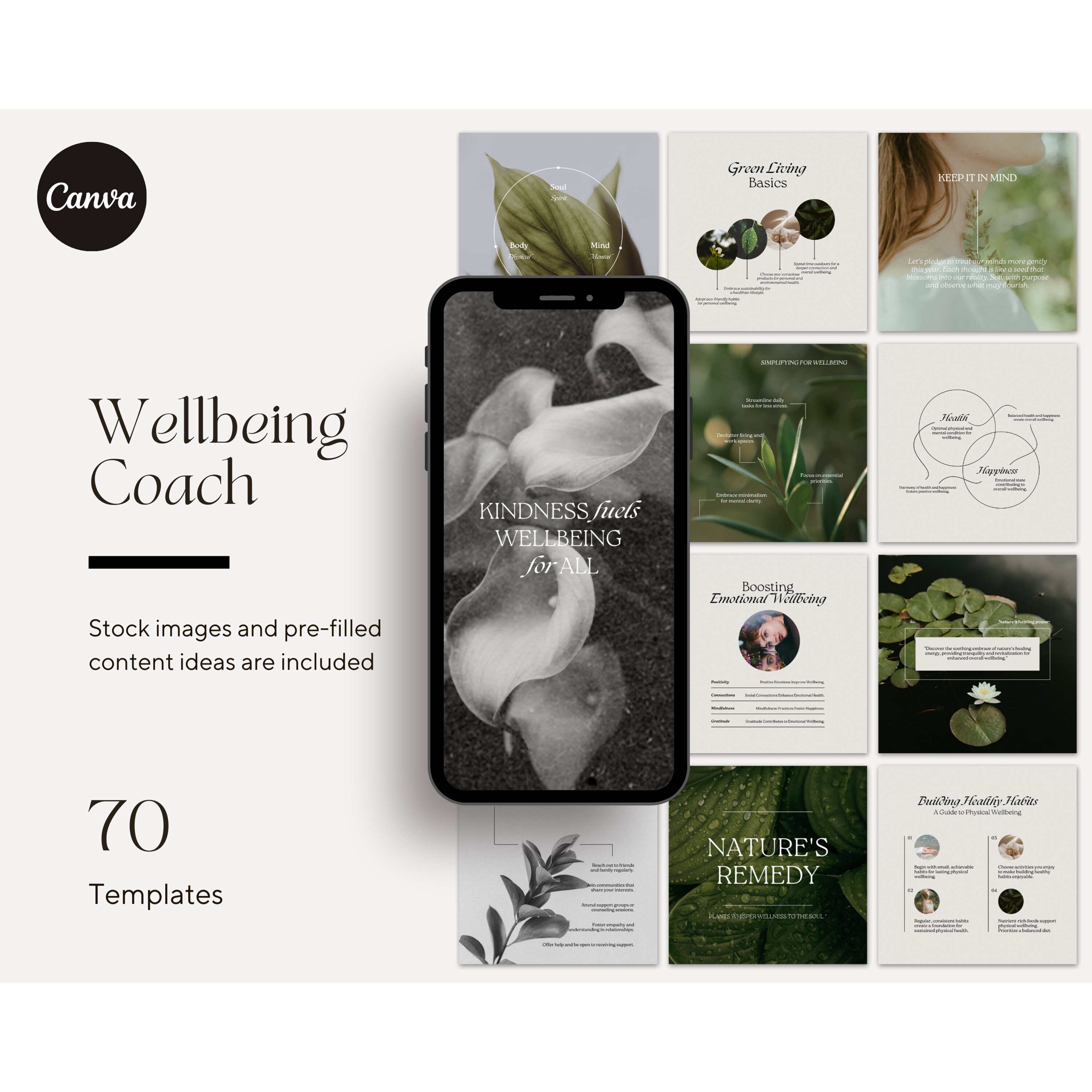 Wellbeing Coach Aesthetic Instagram Template, Health and Wellness Coach ...
