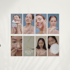 Puede incluir: Un collage de seis im&aacute;genes que muestran a una mujer demostrando los pasos para una piel sana. Las im&aacute;genes muestran a la mujer aplic&aacute;ndose un suero, usando un rodillo facial de gua sha y aplic&aacute;ndose crema hidratante. El texto en las im&aacute;genes dice "4 consejos para una piel sana", "Rodillo facial de gua sha", "Prepara la piel con un suero", "Realiza el rodillo facial o gua sha", "Hidrata y relaja la piel", y "Cree en ti mismo y lograr&aacute;s la grandeza".