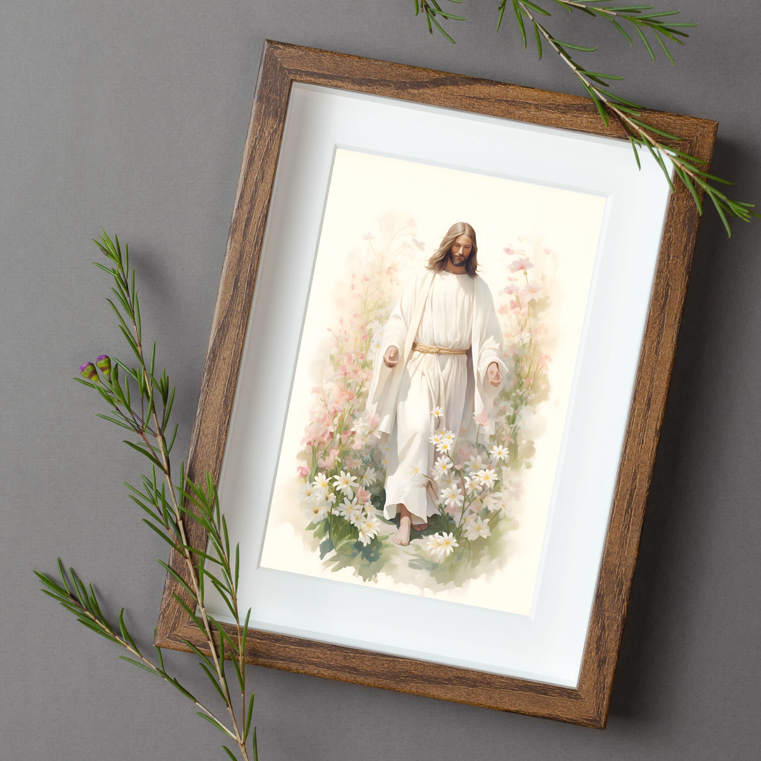 Jesus Walks in the Garden DIGITAL Download,watercolor Wall Art,modern ...