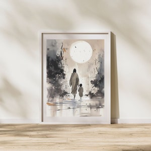Cristo con niño DESCARGA DIGITAL, Arte de la pared de la acuarela, Arte moderno de la pared imprimible de la Biblia de Jesús, Arte de impresión digital, Regalo de fe cristiana de la Biblia