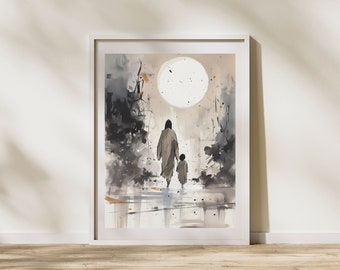 Christ with Child DIGITAL DOWNLOAD, Watercolor Wall Art, Modern Jesus Bible Printable Wall Art, Digital Print Art,Bible Christian Faith Gift