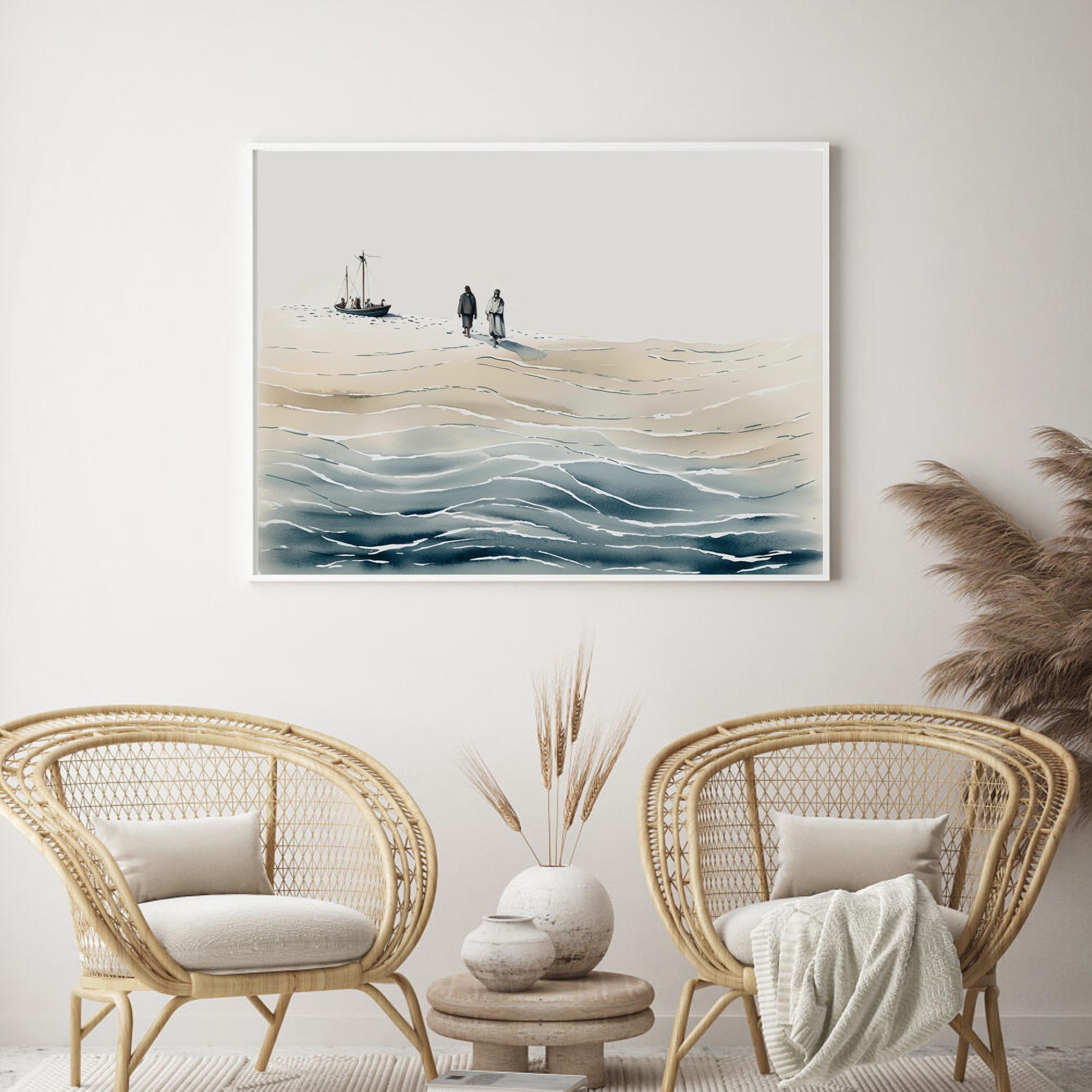 Jesus and Peter Walk on Water DIGITAL DOWNLOAD, Modern Jesus Bible ...