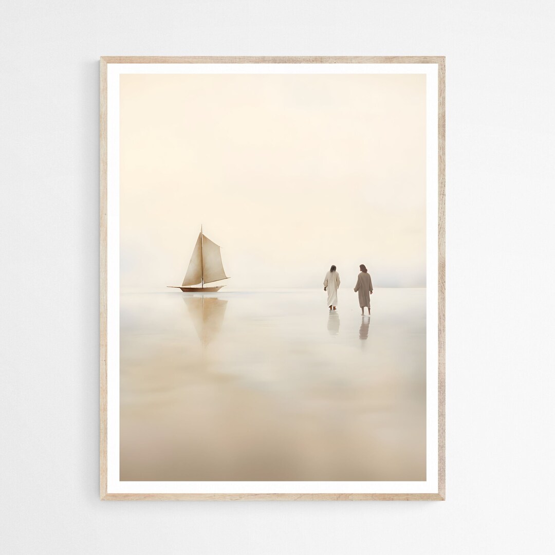 Jesus and Peter Walk on Water DIGITAL DOWNLOAD, Modern Jesus Bible ...