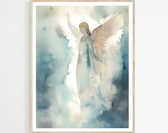 Guardian Angel, Angel Artwork Print, DIGITAL PRINT, Watercolor Wall Art, Modern Jesus Bible Printable Wall Art, Bible Art, Christian Gift