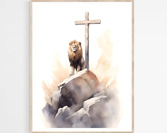 The Lion of Judah DIGITAL DOWNLOAD, Printable Wall Art, Modern Bible Watercolor Painting, Christ Christian Faith Gift, Home Décor