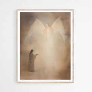 Angel Gabrielle Appearing to Mary Nativity Art DIGITAL DOWNLOAD, Bible Jesus Printable Wall Art, Modern Painting, Home Décor, Christian Gift