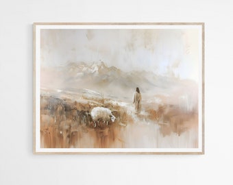 Jesus Leaves The 99 DIGITAL DOWNLOAD, Parable of The Lost Sheep,Modern Jesus Bible Printable Wall Art, Christian Faith Gift, Good Shepherd