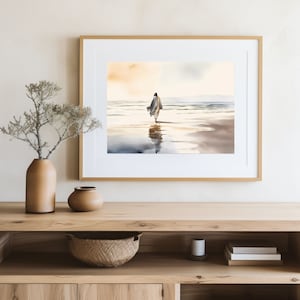 Jesus Walks on Water, Printed Poster, Watercolor Wall Art, Modern Jesus Bible Art, Horizontal Wall Art, Christian Faith Gift, Home Décor