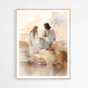 Woman at the Well, John 4, Samaritan woman, Digital Download,Modern Jesus Printable Wall Art, Watercolor Bible Painting,Christian Faith Gift