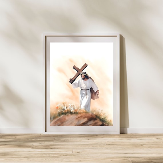 十字架を背負うイエス・キリスト デジタルダウンロード、印刷可能な壁