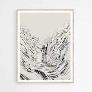 Moses Parting the Red Sea DIGITAL DOWNLOAD,Modern Jesus Bible Printable Wall Art,Digital Print Art Bible Sketch Drawing Christian Faith Gift
