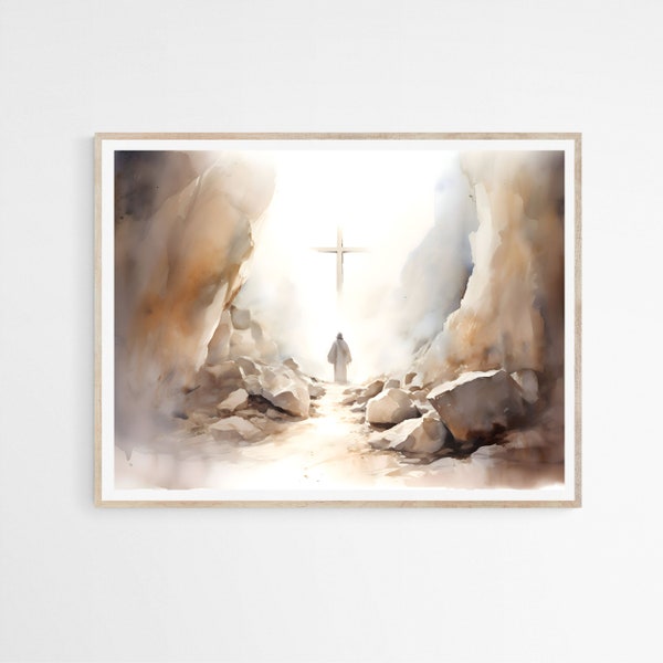 Jesus Resurrection DIGITAL DOWNLOAD, Watercolor Wall Art, Modern Jesus Bible Printable Wall Art, Digital Print Art, Bible Christian Gift