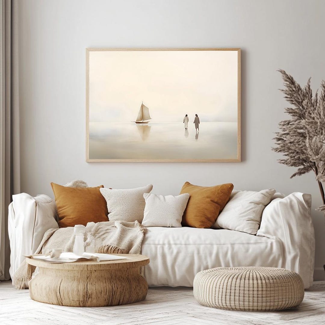 Jesus and Peter Walk on Water Printed Poster, Modern Bible Wall Art ...
