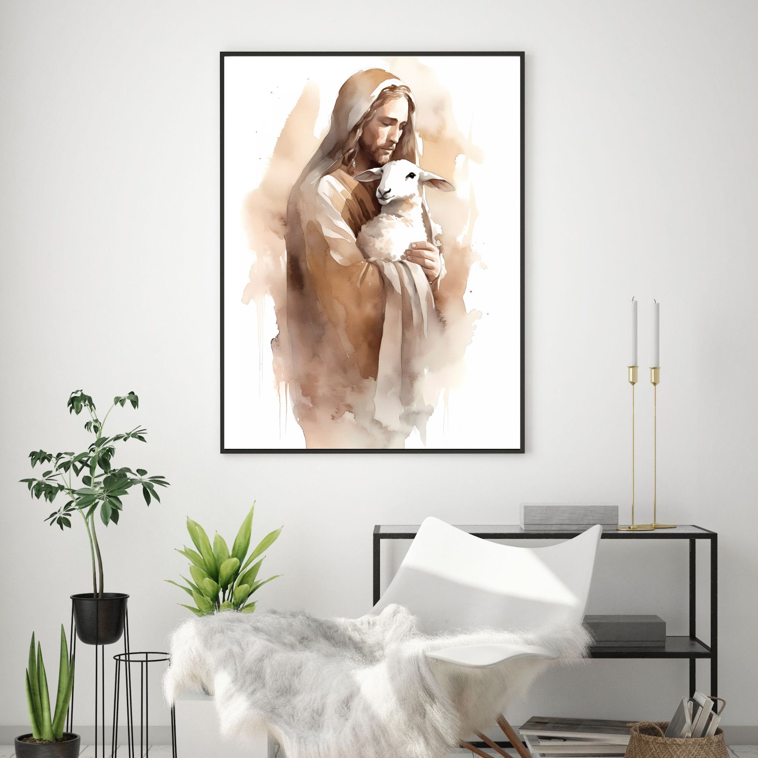 Jesus Holding Lamb DIGITAL DOWNLOAD Watercolor Wall Art - Etsy