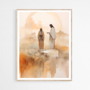 Woman at the Well DIGITAL DOWNLOAD, Samaritan woman, Modern Jesus Bible Printable Wall Art, Watercolor Bible Painting, Christian Faith Gift