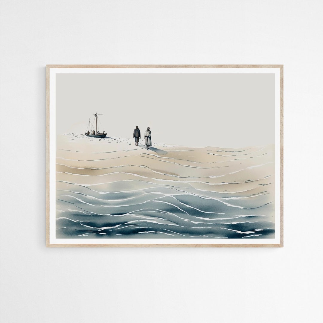 Jesus and Peter Walk on Water DIGITAL DOWNLOAD, Modern Jesus Bible ...