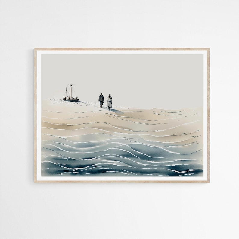 Jesus and Peter Walk on Water DIGITAL DOWNLOAD, Modern Jesus Bible ...