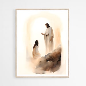 Jesus Resurrection DIGITAL DOWNLOAD, He is Risen Bible Art, Jesus Printable Wall Art, Digital Modern Watercolor Painting, Christian Gift