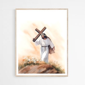 Jesus Christ Carrying the Cross DIGITAL DOWNLOAD, Printable Wall Art, Religious Art, Depiction of the Sacred Journey, Christian Faith Gift