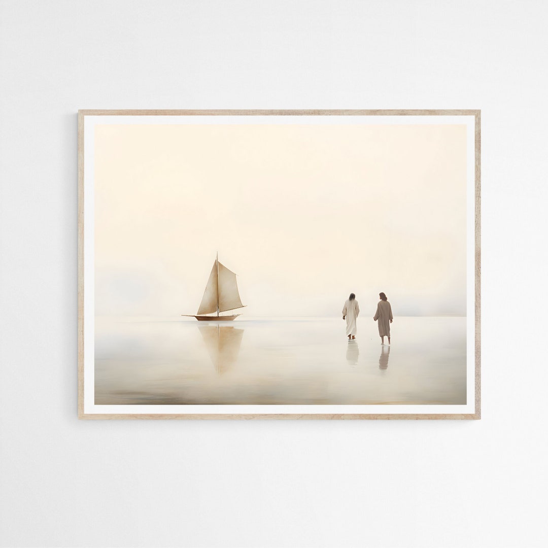Jesus and Peter Walk on Water DIGITAL DOWNLOAD, Modern Jesus Bible ...