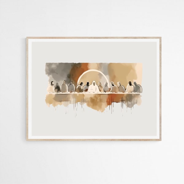 Jesus Last Supper DIGITAL DOWNLOAD, Watercolor Modern Jesus Bible Printable Wall Art, Digital Print Art Bible Drawing Christian Faith Gift