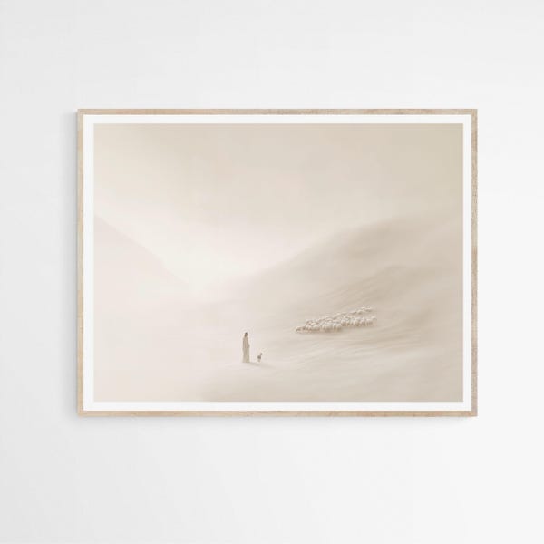 Faithful Shepherd, Jesus Leaves The 99 DIGITAL DOWNLOAD, Minimalist Neutral Painting,Modern Bible Printable Art,Christian Faith Gift,LDS Art