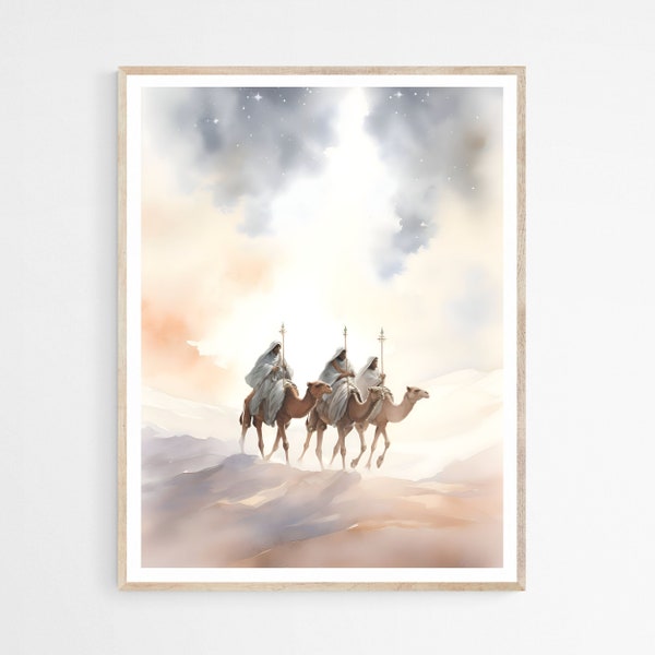 Nativity Scene Three Wise Men DIGITAL DOWNLOAD,Christmas Printable Wall Art,Digital Print Art Bible Watercolor Painting,Christian Faith Gift