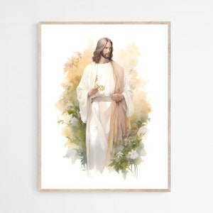 Jesús en el jardín DESCARGA DIGITAL, Arte de la pared de la acuarela, Arte moderno de la pared imprimible de la Biblia de Jesús, Arte de impresión digital, Regalo cristiano de la Biblia