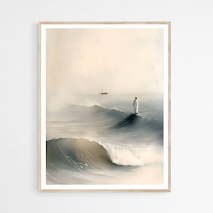 Jesus Walks on Water DIGITAL DOWNLOAD, Watercolor Wall Art, Modern Jesus Bible Printable Wall Art, Digital Print Art, Bible Christian Gift