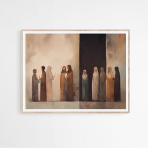 The Parable of the Ten Virgins DIGITAL DOWNLOAD, Modern Jesus Bible Printable Wall Art, Digital Print Art Bible Drawing Christian Faith Gift
